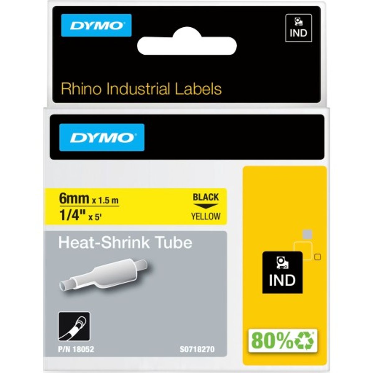 5 stk DYMO® Rhino tape, krympeflex, 6 mm, sort på gul