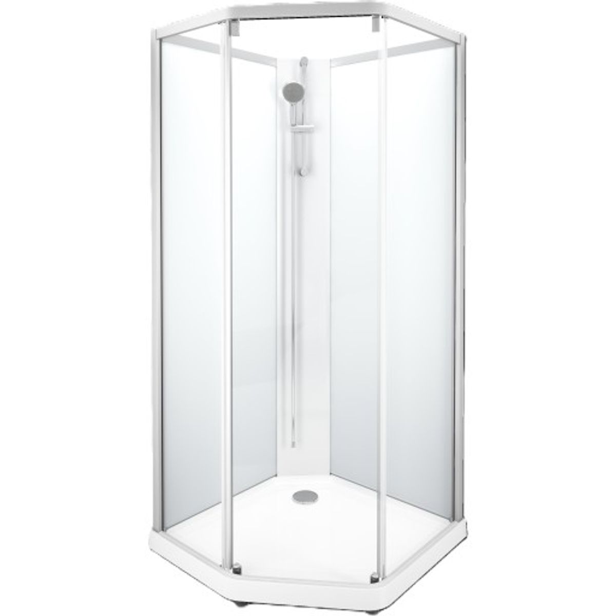 Contura Showerama brusekabine-pakke, 100x100 cm, børstet aluminiums profil, klart/frostet glas