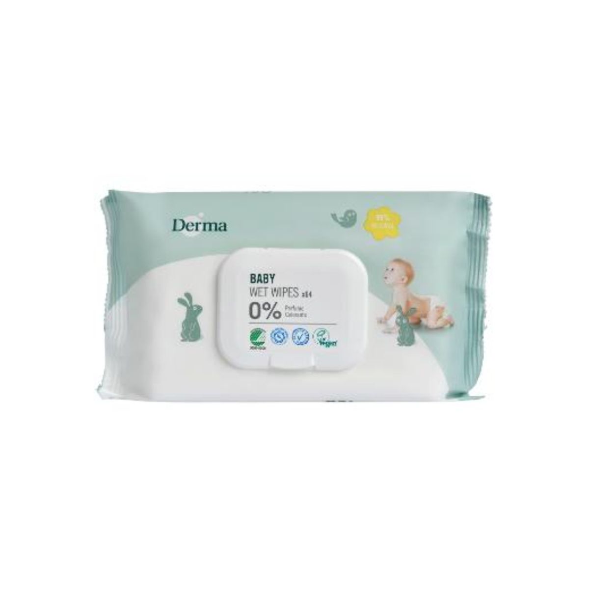 Vådserviet Derma Baby 15,5x20,5cm M/plastlåg 64 stk