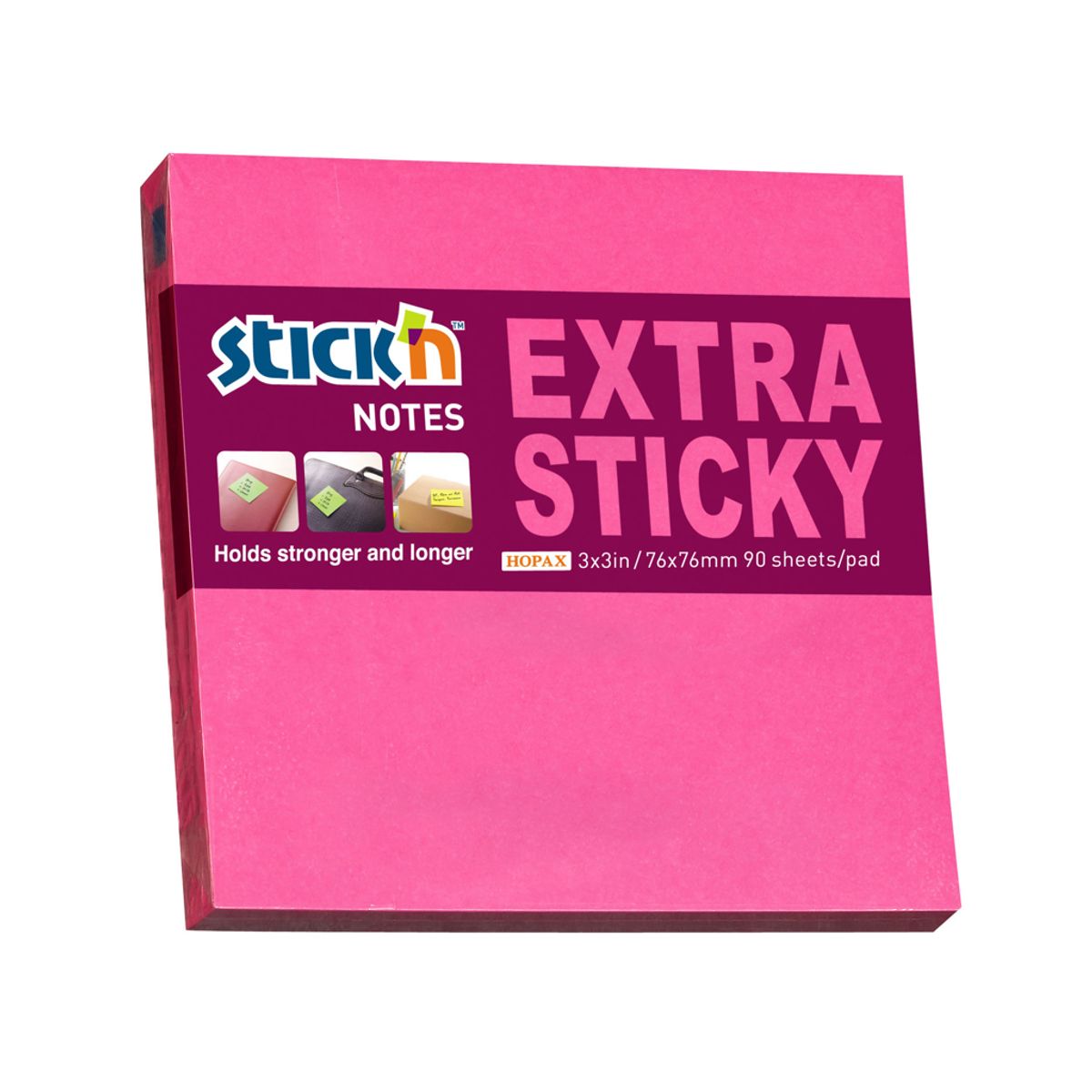 Notes Stick'n 76x76mm. Ekstra Sticky rød