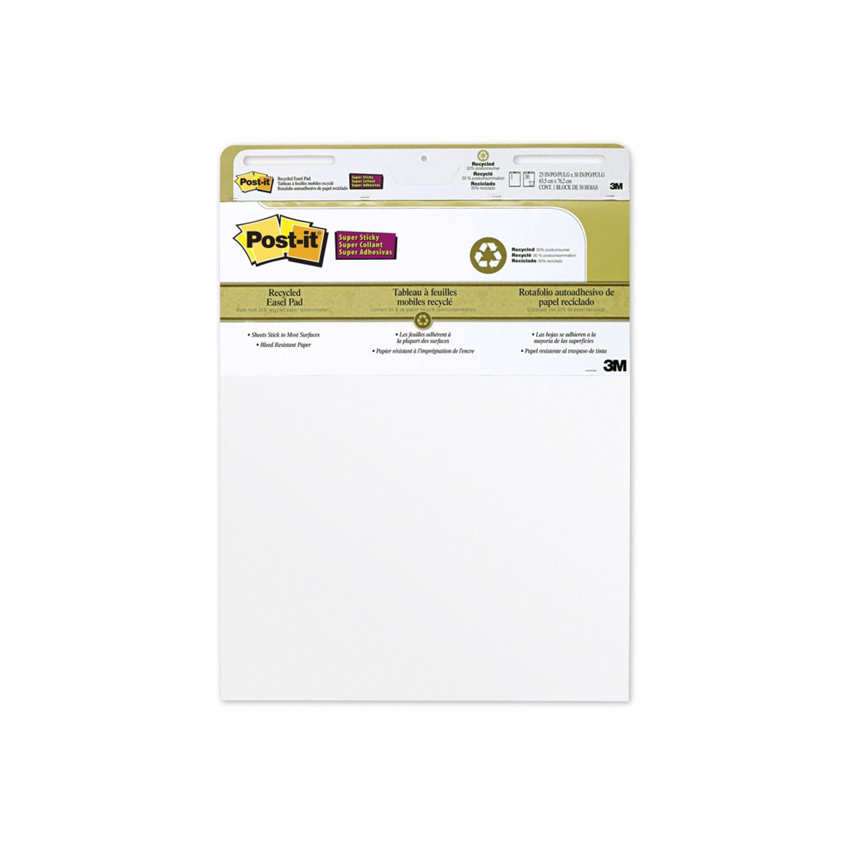 Flipoverpapir Post-it 559 Super Sticky Miljø Blank 63,5x77,4 cm 30 ark