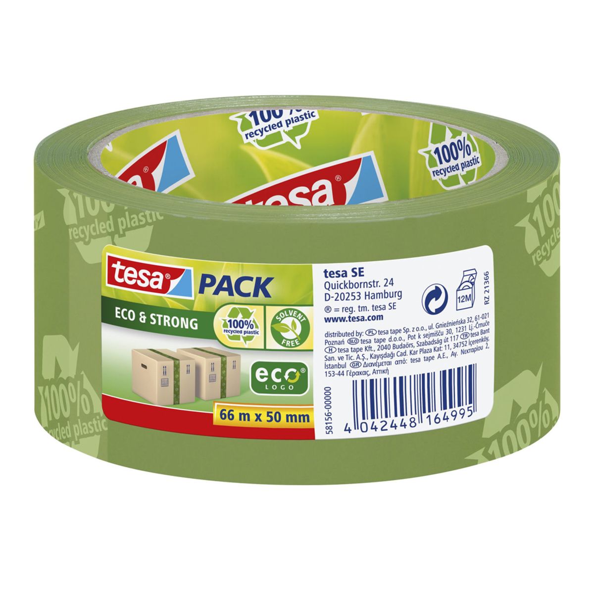 Pakketape Tesa PP Ecologo 50 mm x 66 Meter Grøn