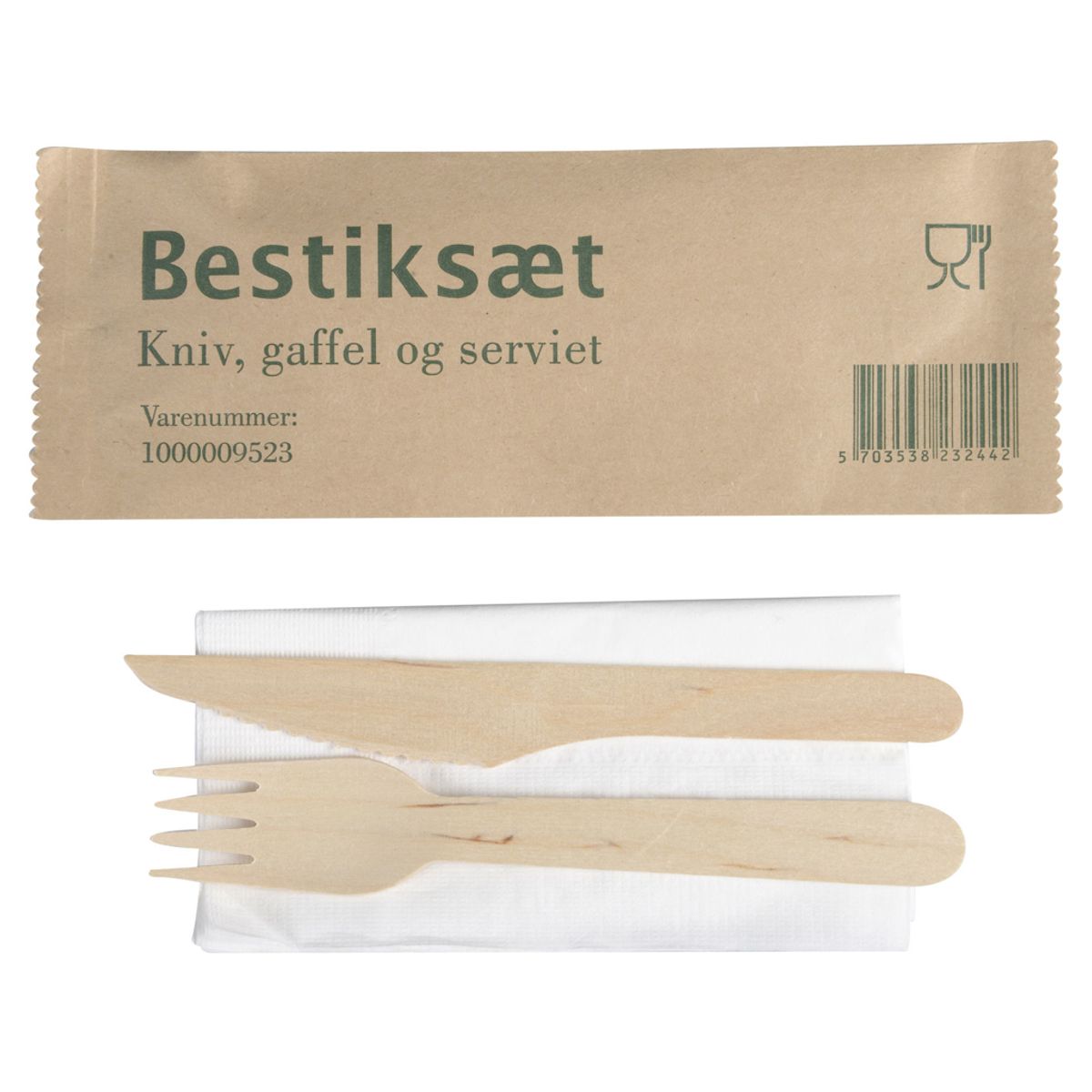 Bestiksæt Birketræ 16 cm Kniv/gaffel/serviet 400 sæt