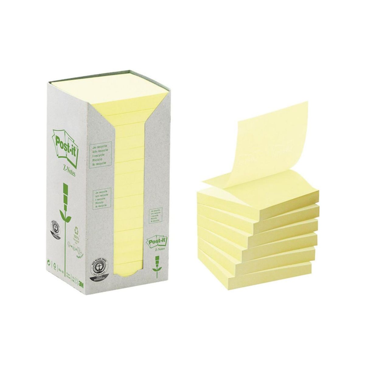 Post-it Z 76x76mm gul Genbrug 16 Blokke