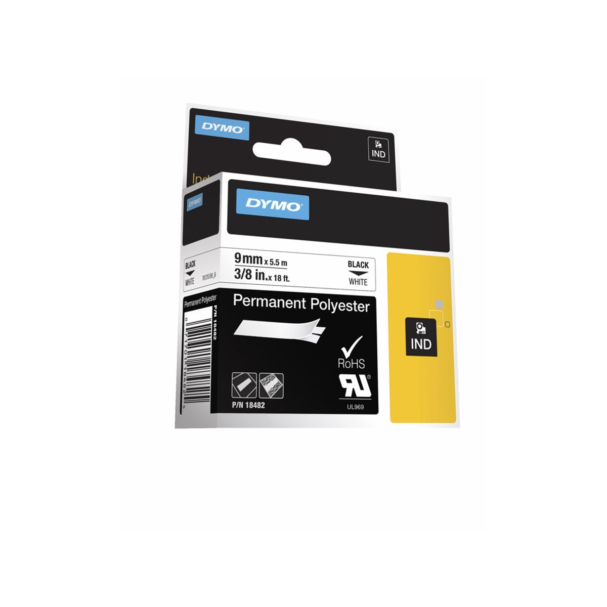 Dymo Tape Rhino 9mm Polyester Sort/hvid 18482