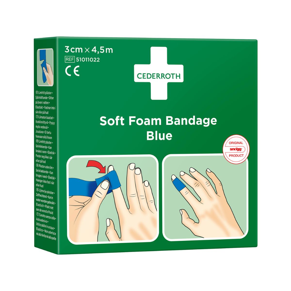 Bandage Soft Foam Cederroth blå 3 cm x 4,5 Meter