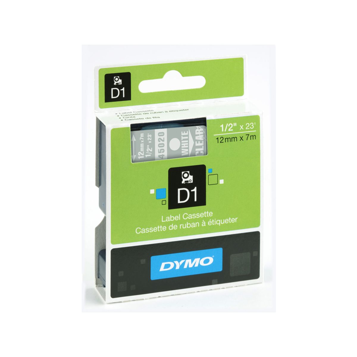 Dymo Tape 45020 12mm Hvid/klar