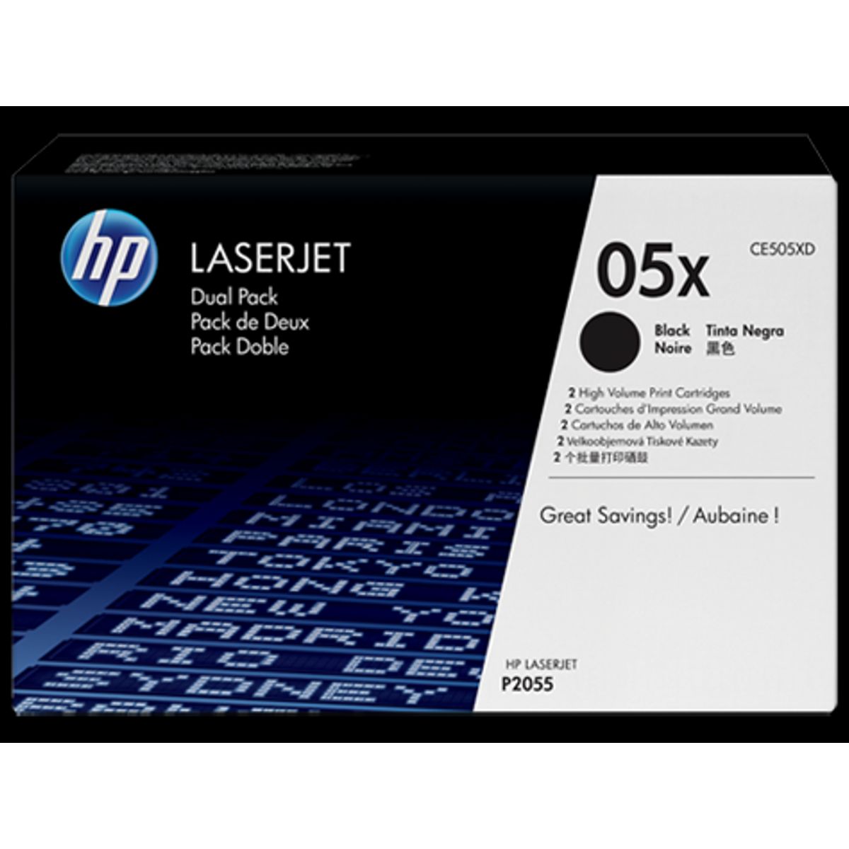 HP 05X Toner Ce505xd 2x Sort