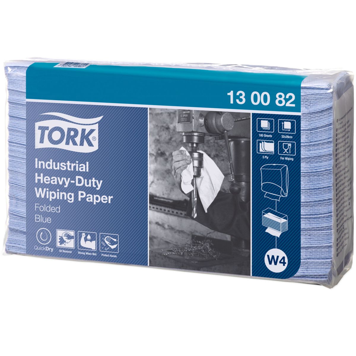 Tork Aftørringsklud Kraftig - 5x100 ark - Blå - W4 130082