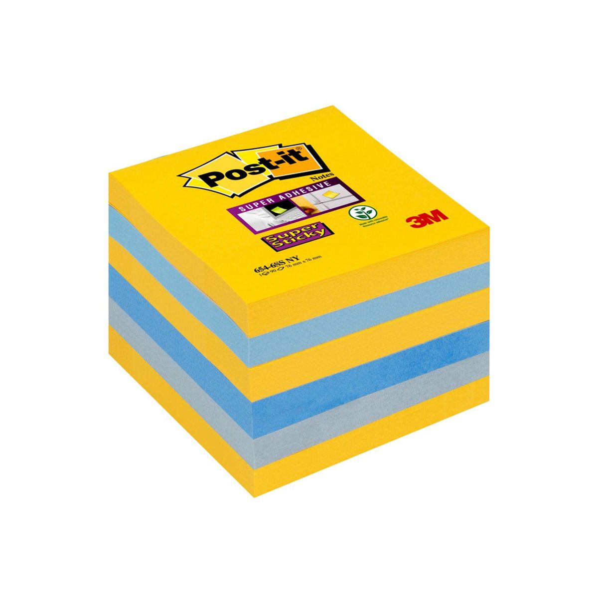 Post-it Super Sticky 76x76mm New York ass 6 stk (654)