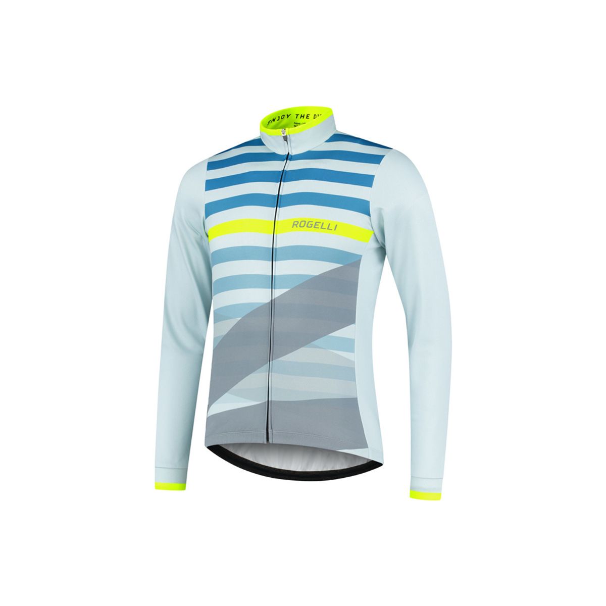 Rogelli Stripe - Cykeltrøje - Lange ærmer - Grå grøn gul - Str. 3XL