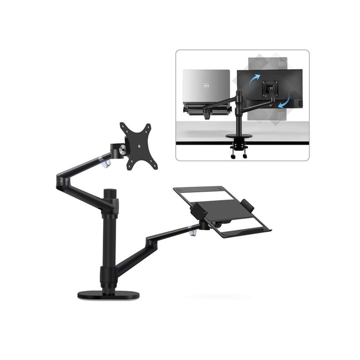 Wergon - Noah - Justerbar Dual Desktop Holder - Skærm Max 27" / Laptop 11-17" - Sort