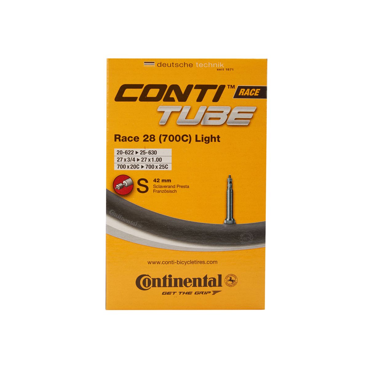 Continental Race 28 Light - Cykelslange - Str. 700x20-25c - 42 mm racerventil