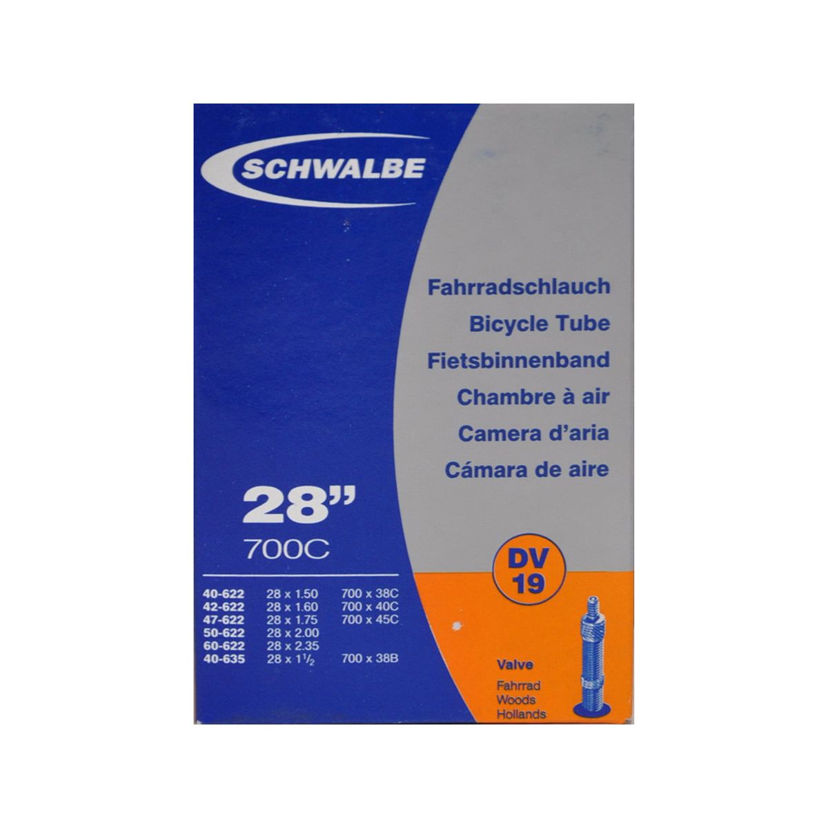 Schwalbe slange 700x38-62c & 27/29"med almindelig ventil DV19