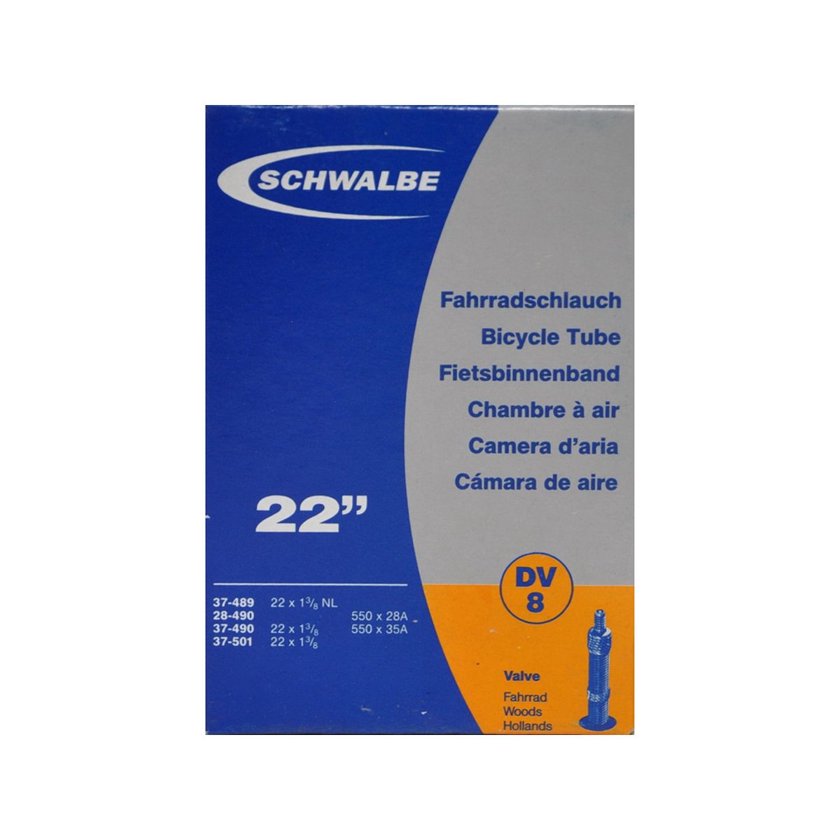 Schwalbe slange 22 x 1. 3/8 med almindelig ventil DV8