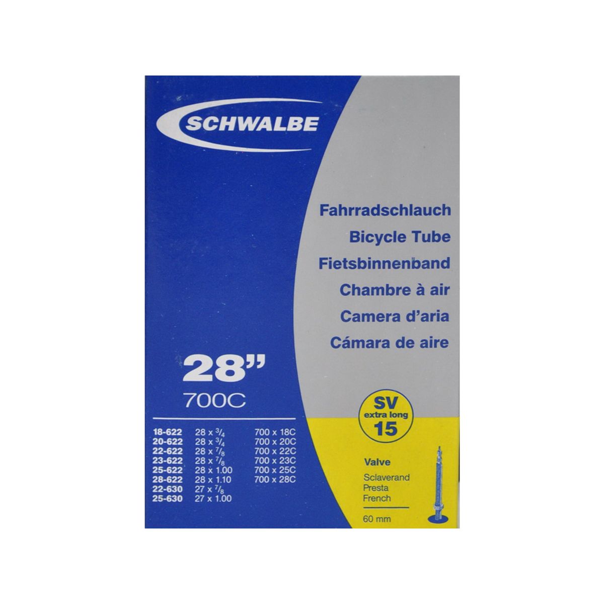 Schwalbe slange 700x18-28c med 60 mm. Racer ventil SV15