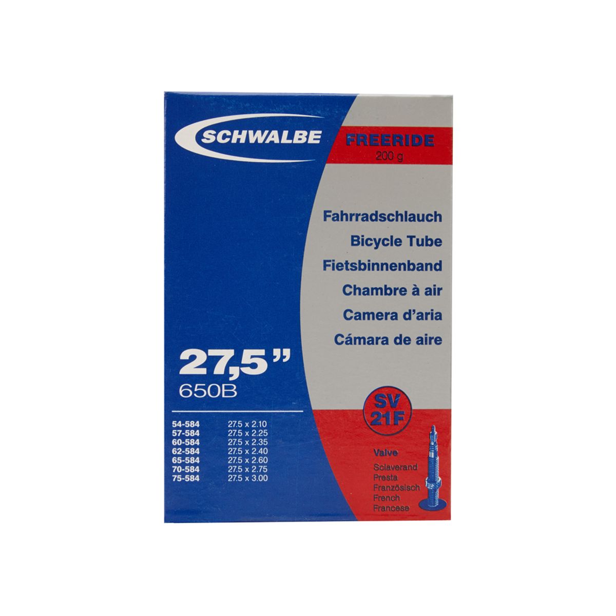 Schwalbe slange 27,5x2,10/3,00 med Racer ventil SV21F