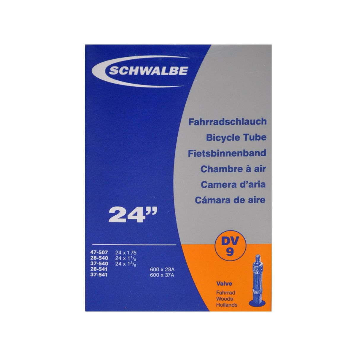 Schwalbe slange 24 x 1. 1/8-1,75 med almindelig ventil DV9