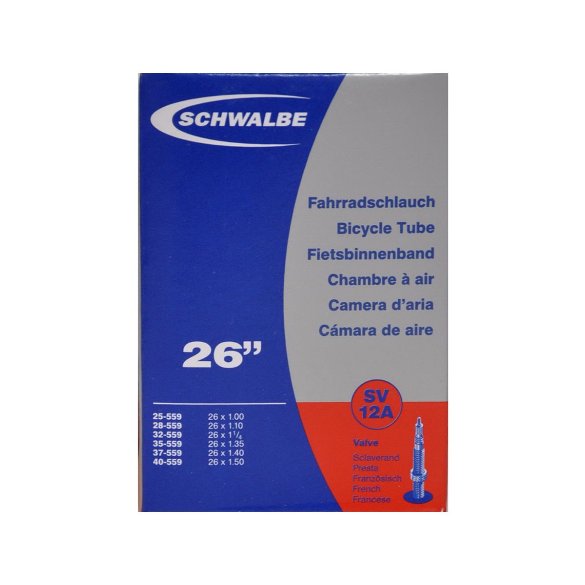 Schwalbe slange 26 x 1,00-1,50 med Racer ventil SV12A