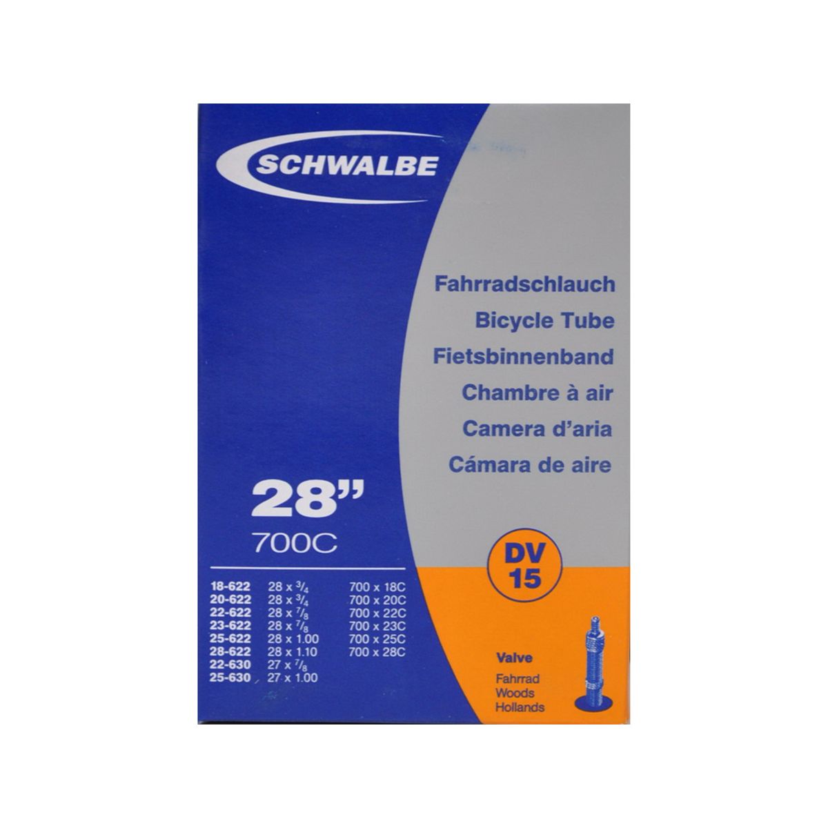 Schwalbe slange 700 x 18-28c med almindelig ventil DV15