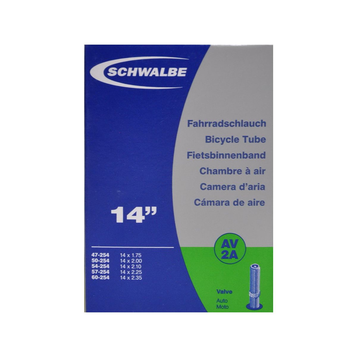 Schwalbe slange 14 x 1,75-2,50 med Auto ventil AV2A