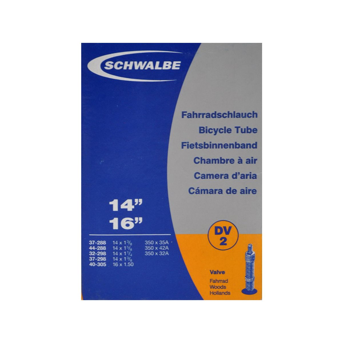 Schwalbe slange 14 x 1. 3/8 med 40mm lang Dunlop ventil DV2