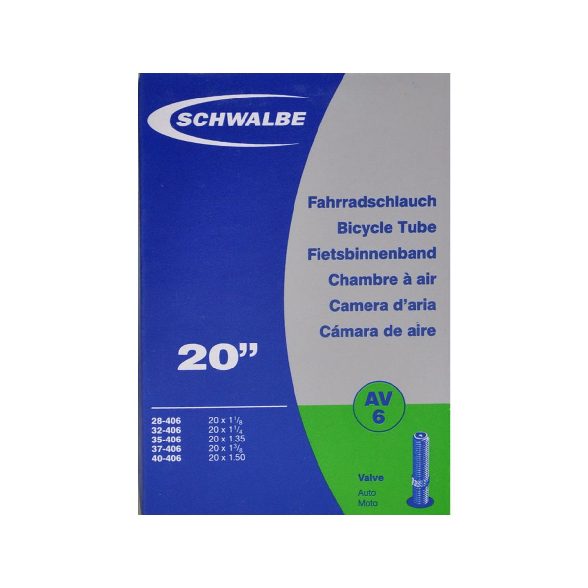 Schwalbe slange 20 x 1,35-1,50 med Auto ventil AV6