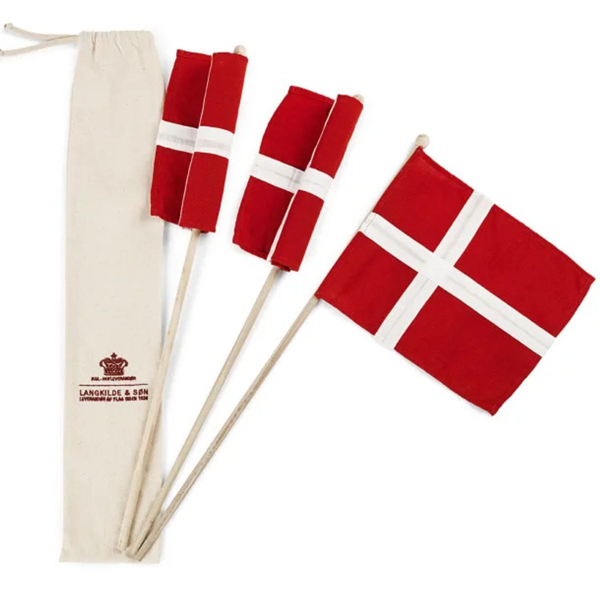 Langkilde & Søn - Stofflag på pind - 3 stk. hurraflag Dannebrog