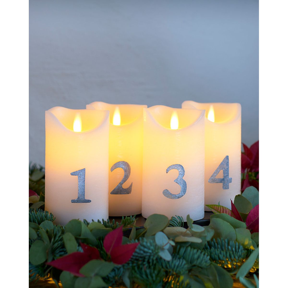 Sirius - Sara Advent lys, sæt á 4 stk., hvid/sølv