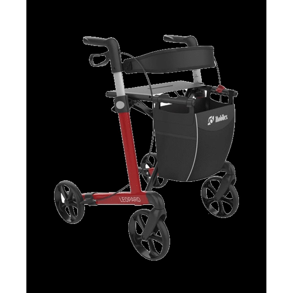 Rollator Leopard med Softhjul - Rød - Sædehøjde 55 cm.