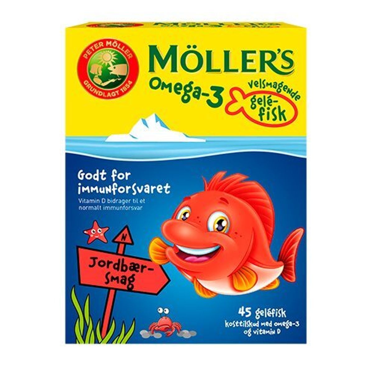 Møllers Omega-3 fisk Jordbær - 45 gum