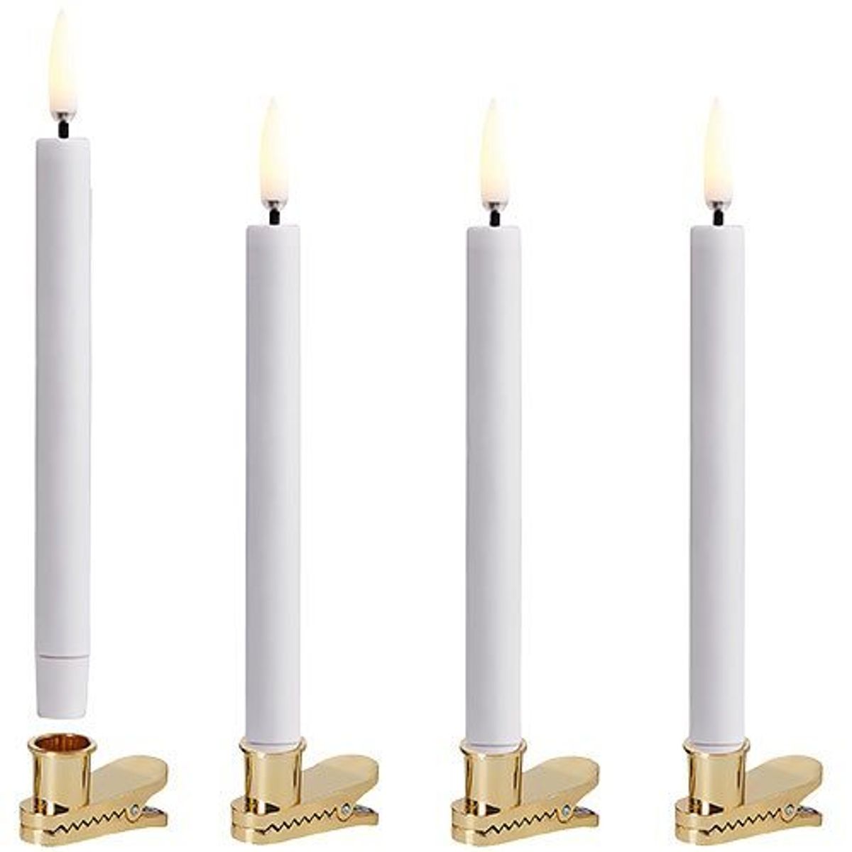 LED mini taper candle w. clip, 4-pack, 1,3x13,8 cm White