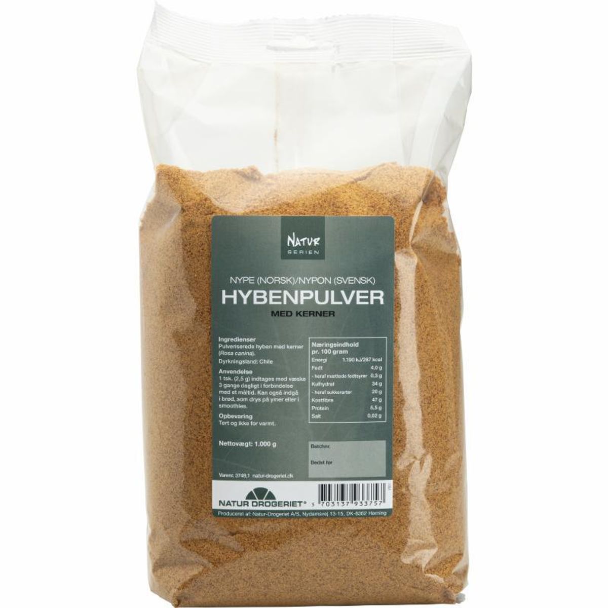 Hybenpulver fint med frø - 1 kilo