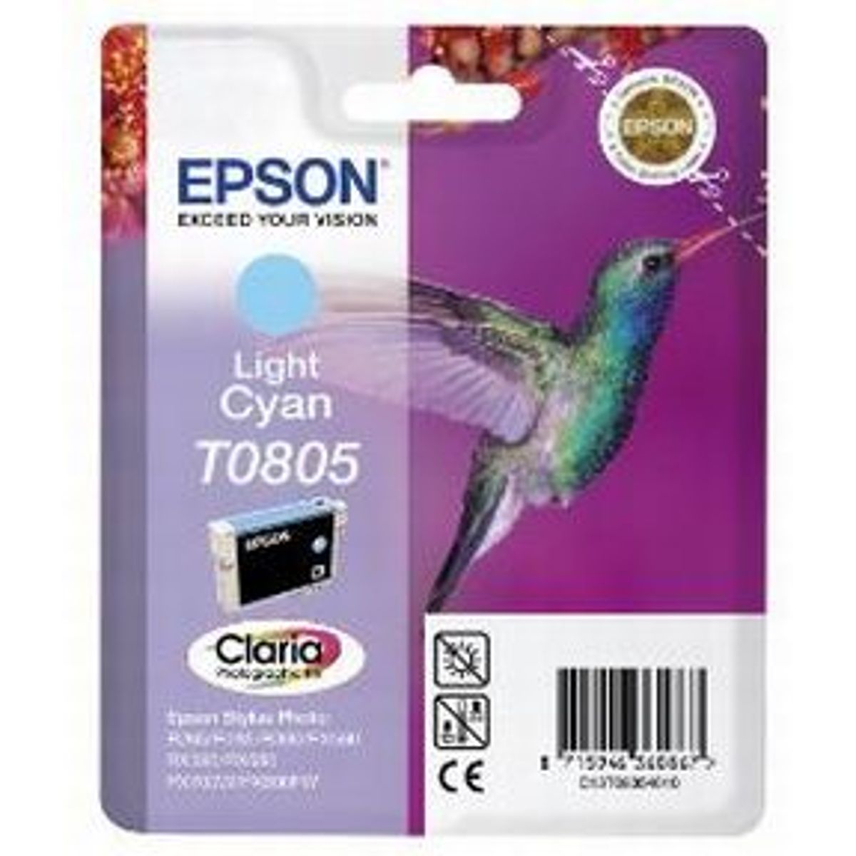 Epson T0805 LC (C13T08054011), Lys Cyan Blækpatron, Original