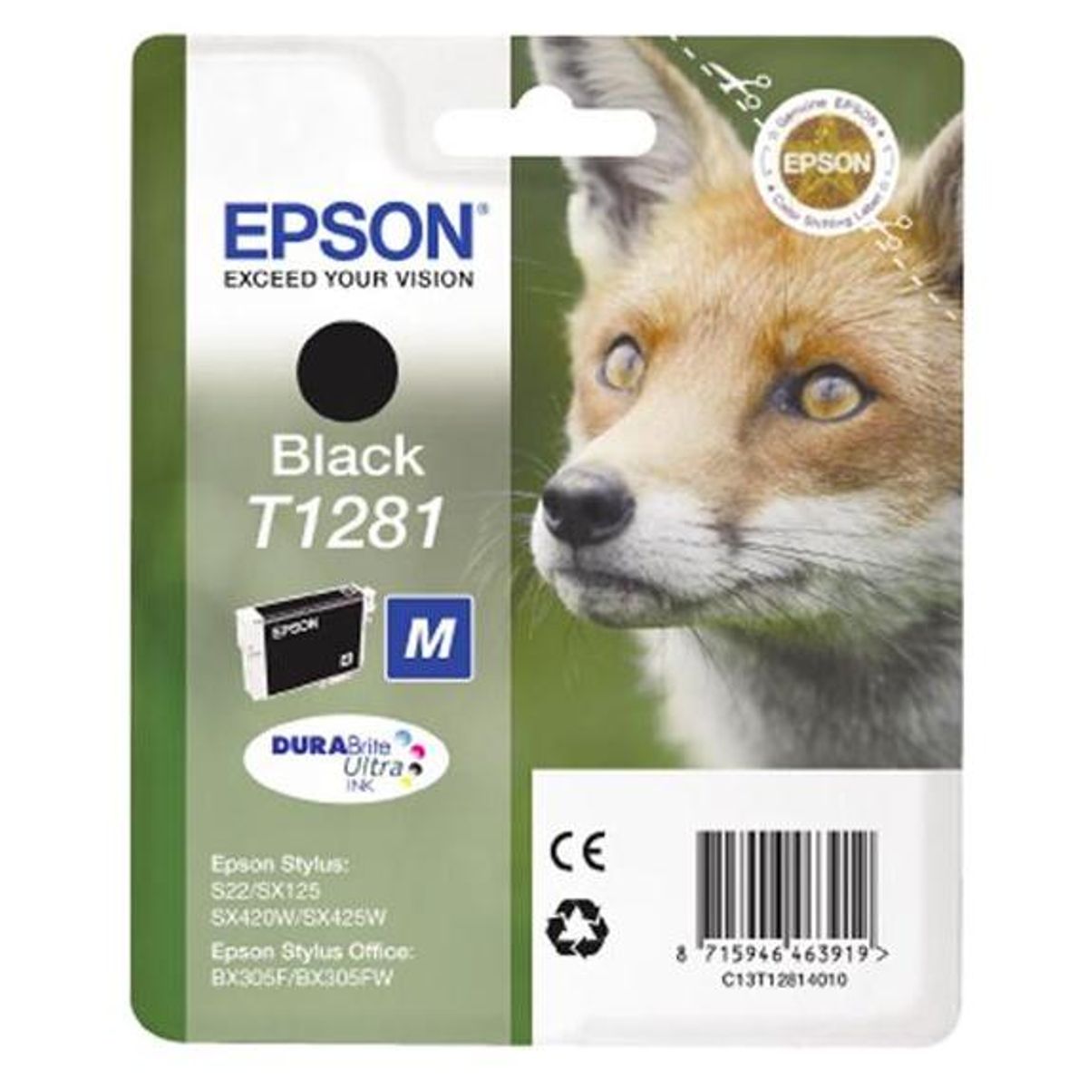 Epson T1281 BK (C13T12814012) Sort Blækpatron, Original 5,95ml