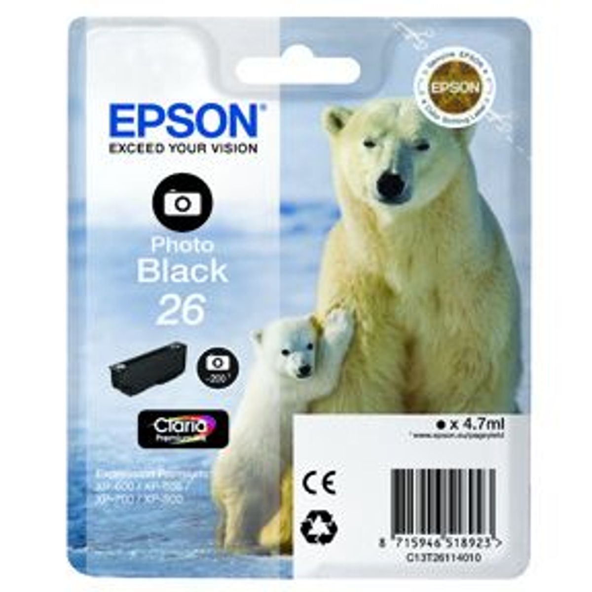 Epson 26 T2611 PBK - C13T26114012 Original - Foto Sort 4 ml