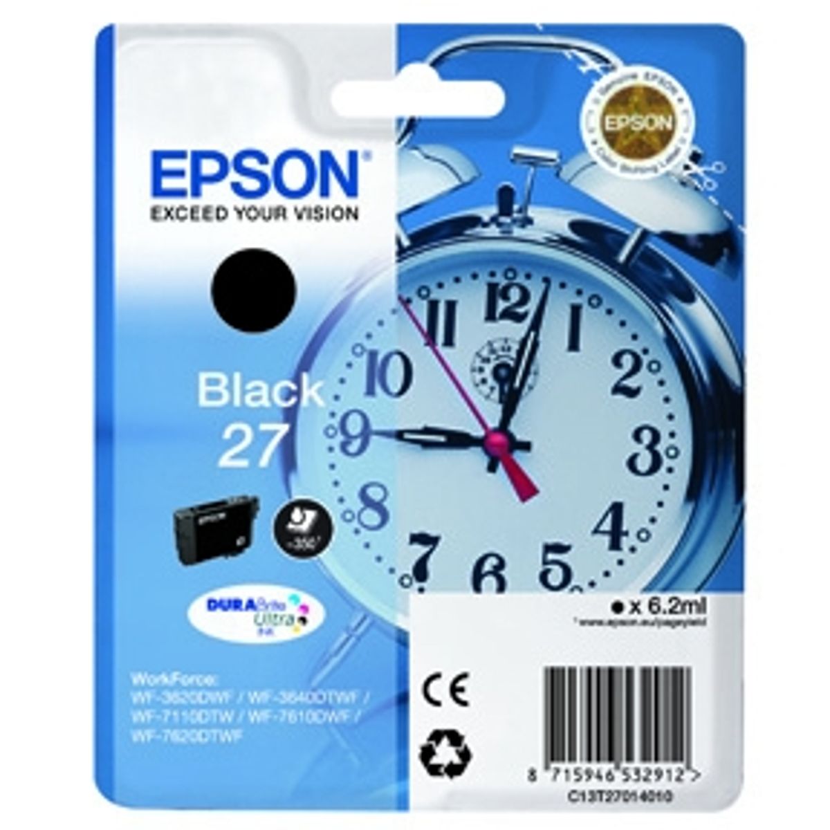 Epson 27 T2701 BK - C13T27014012 Original - Sort 6,2 ml