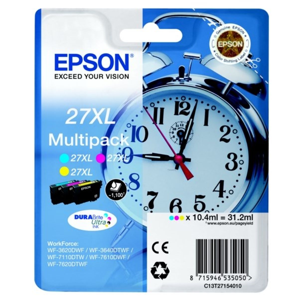 Epson 27XL T2715 combo pack 3 stk - C13T27154012 blækpatron Original C/M/Y 31,2 ml