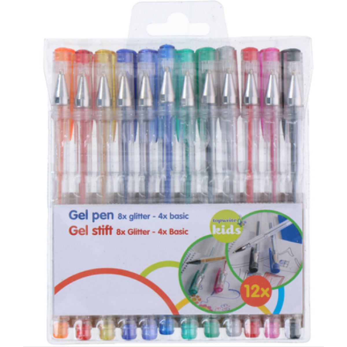 Creative Kids Gel kuglepen, 12 stk, Glitter