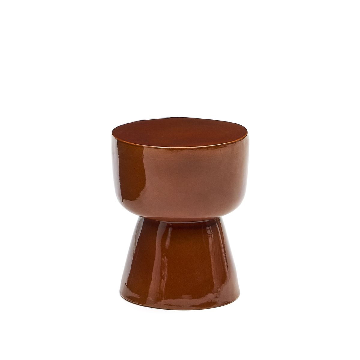 KAVE HOME Mesquida udendørs sidebord, rund - keramik med glaseret terracotta-finish (Ø35)