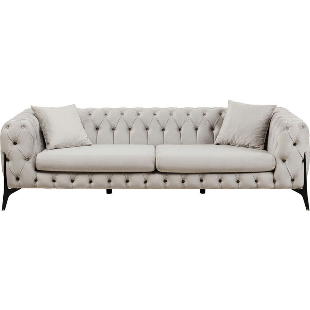 KARE DESIGN Bellissima 3 pers. sofa, Chesterfield, m. 2 puder - beige fløjl og stål