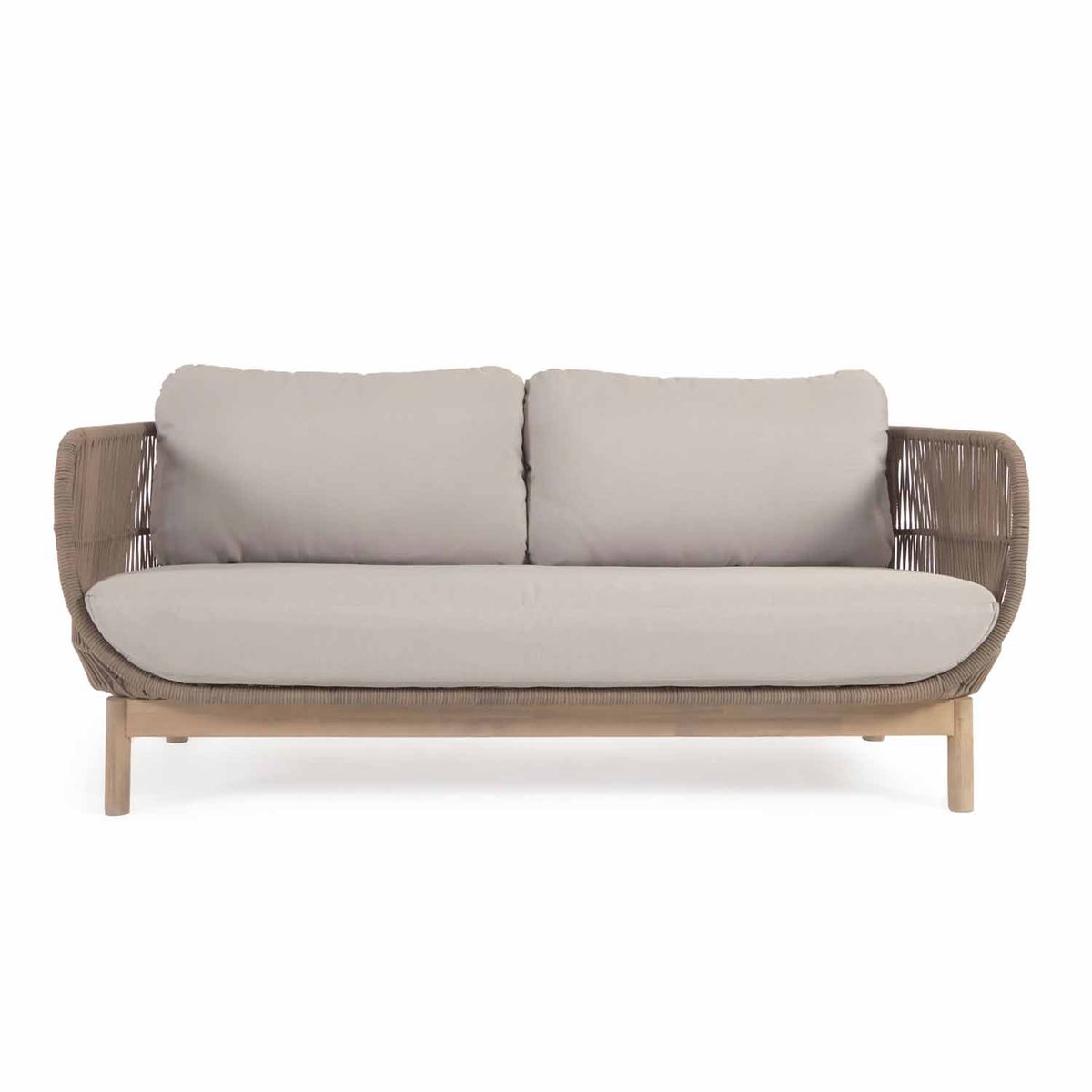 KAVE HOME Catalina 3 pers. havesofa, m. armlæn og hynder - beige reb og natur akacietræ