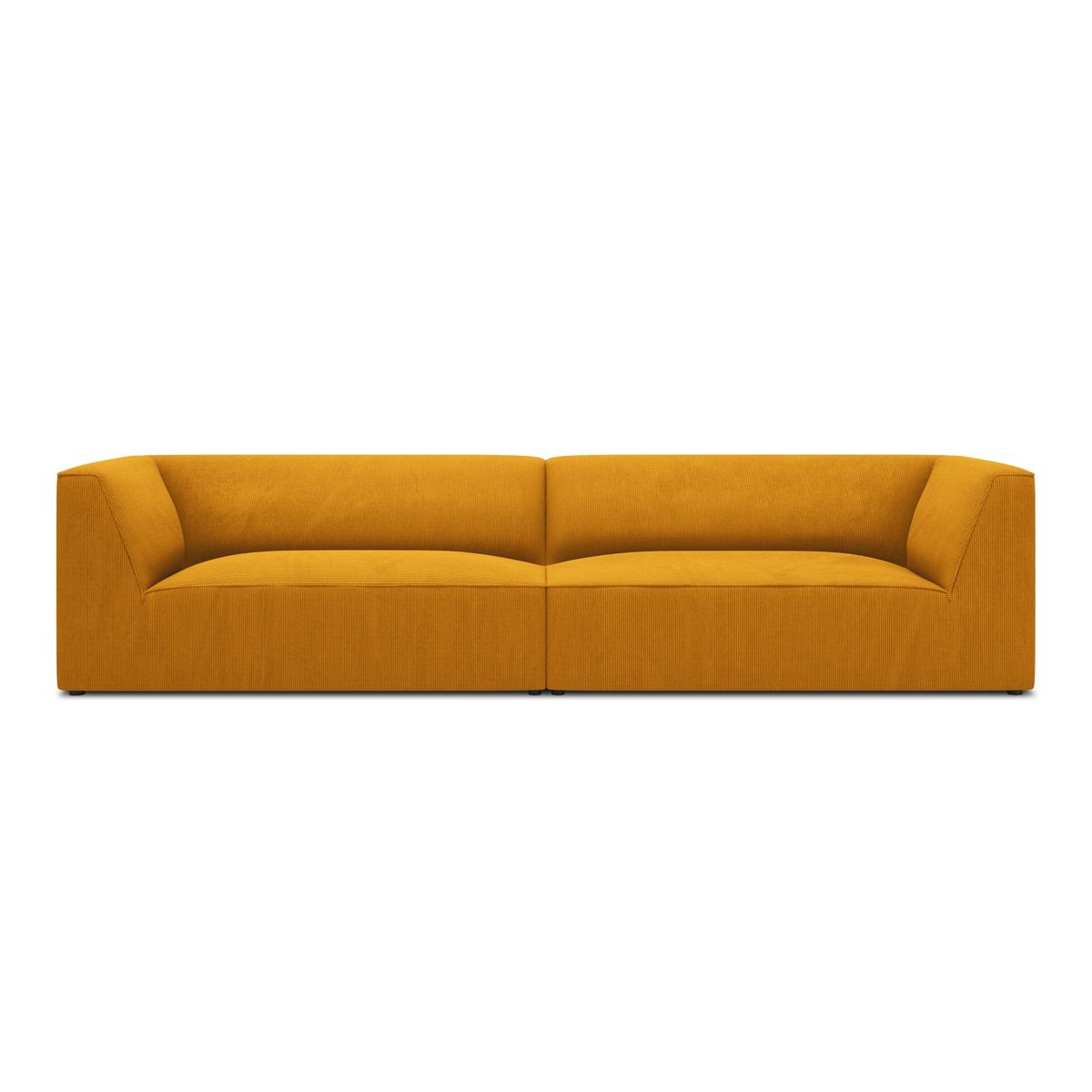 MICADONI Ruby sofa, 4 sæder - gul corduroy stof og sort plast