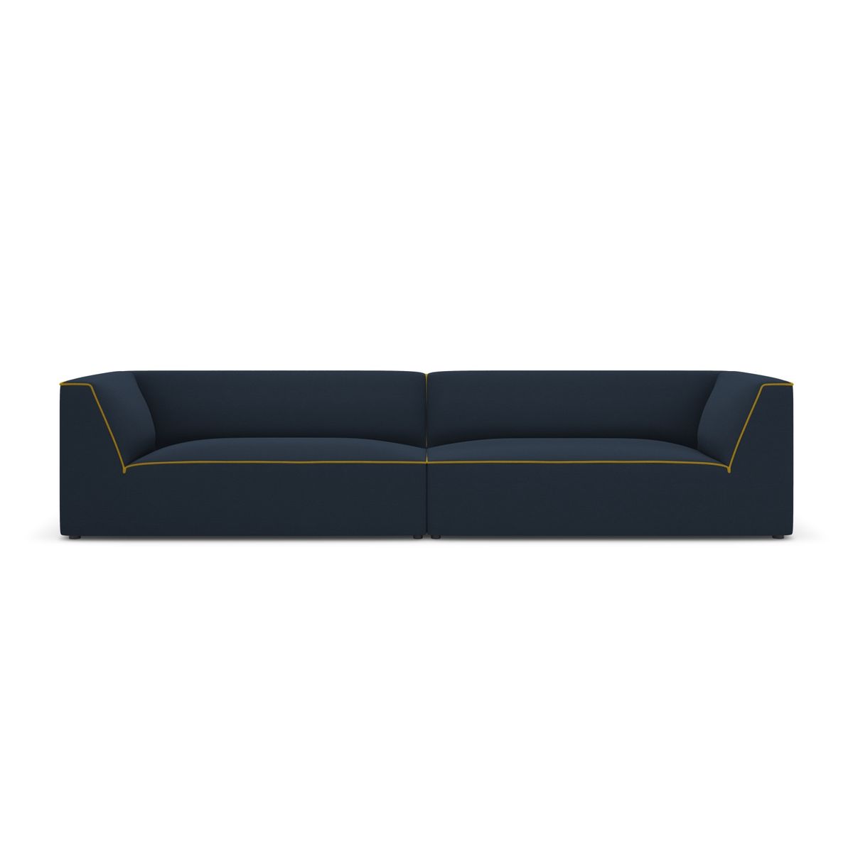 MICADONI Ruby sofa, 4 sæder - blå og gul chenille stof og sort plast