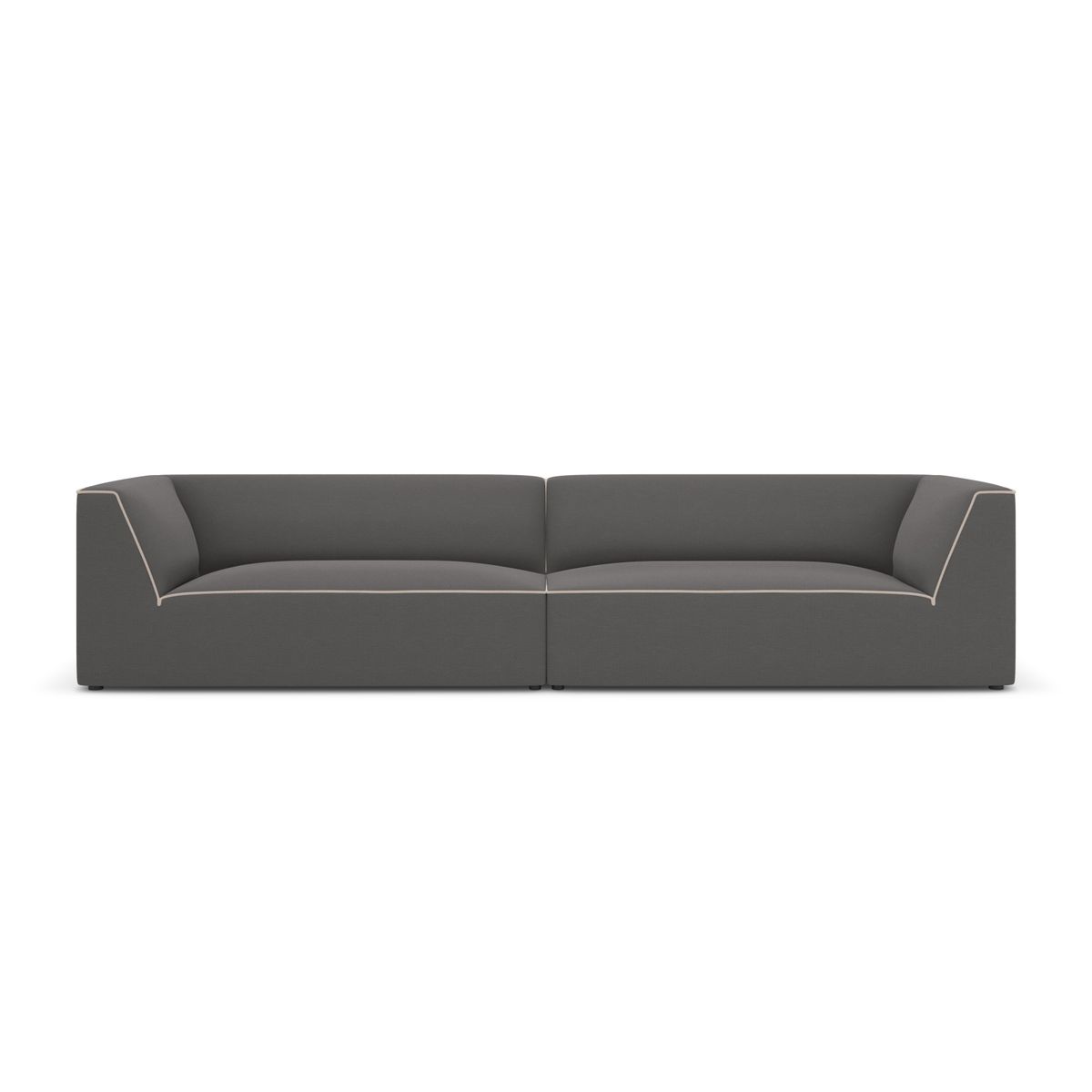 MICADONI Ruby sofa, 4 sæder - grå og beige chenille stof og sort plast