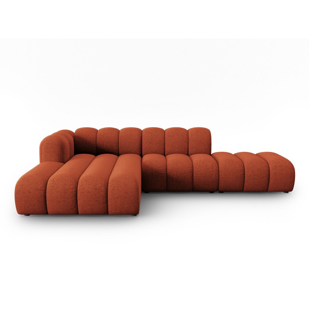 MICADONI Lupin Modular åben hjørnesofa, venstre, 5 sæder - orange chenille og sort plast