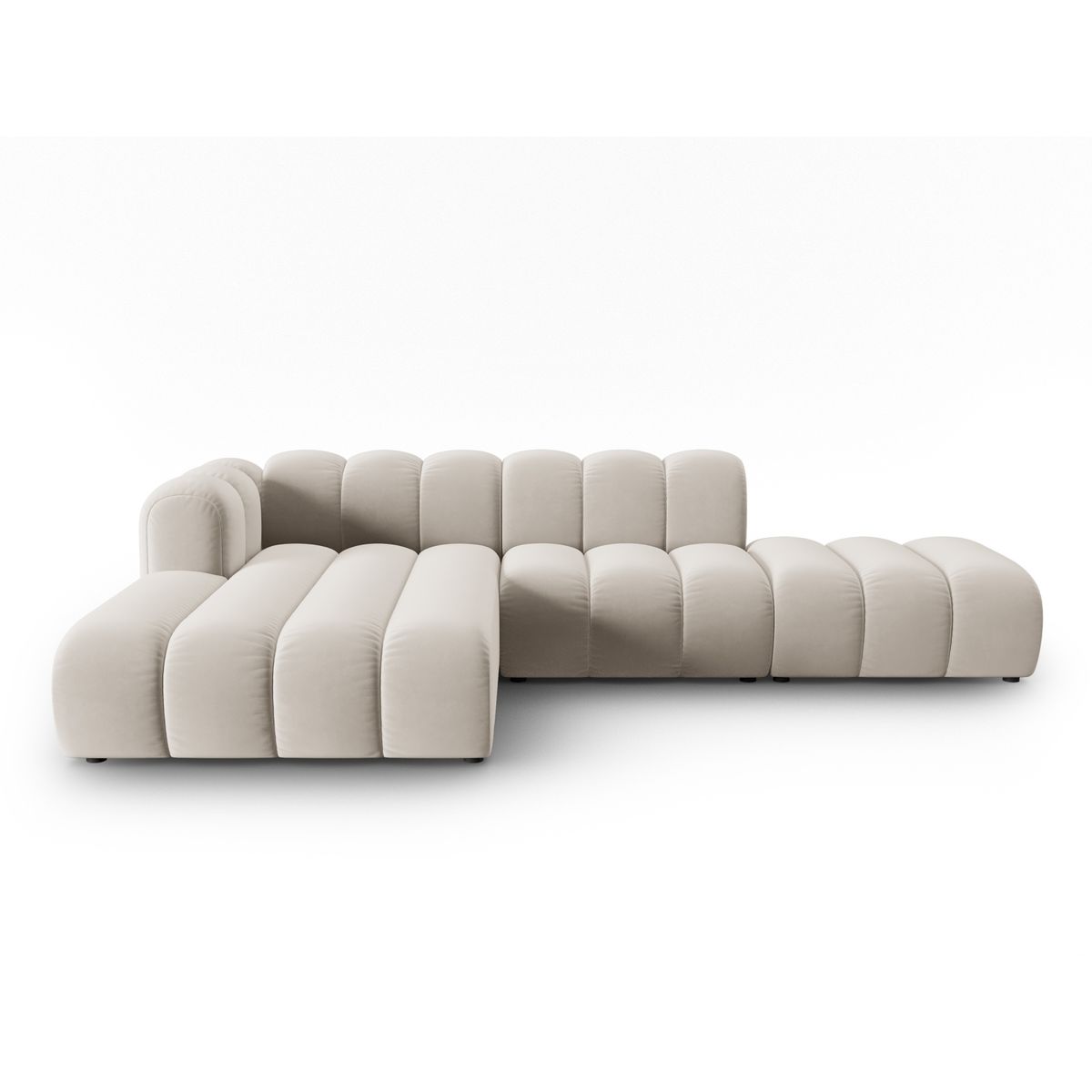 MICADONI Lupin Modular åben hjørnesofa, venstre, 5 sæder - beige fløjl og sort plast