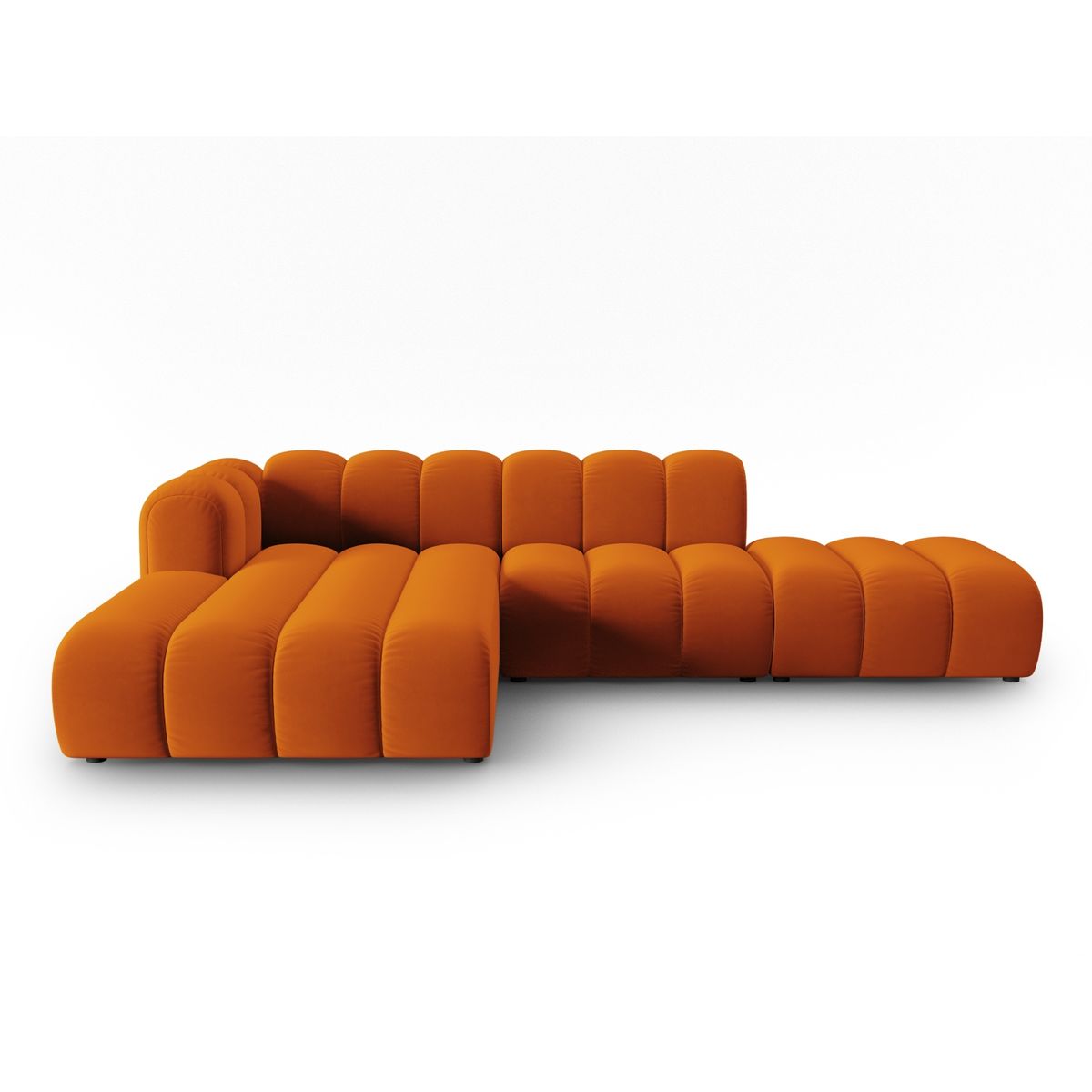 MICADONI Lupin Modular åben hjørnesofa, venstre, 5 sæder - orange fløjl og sort plast