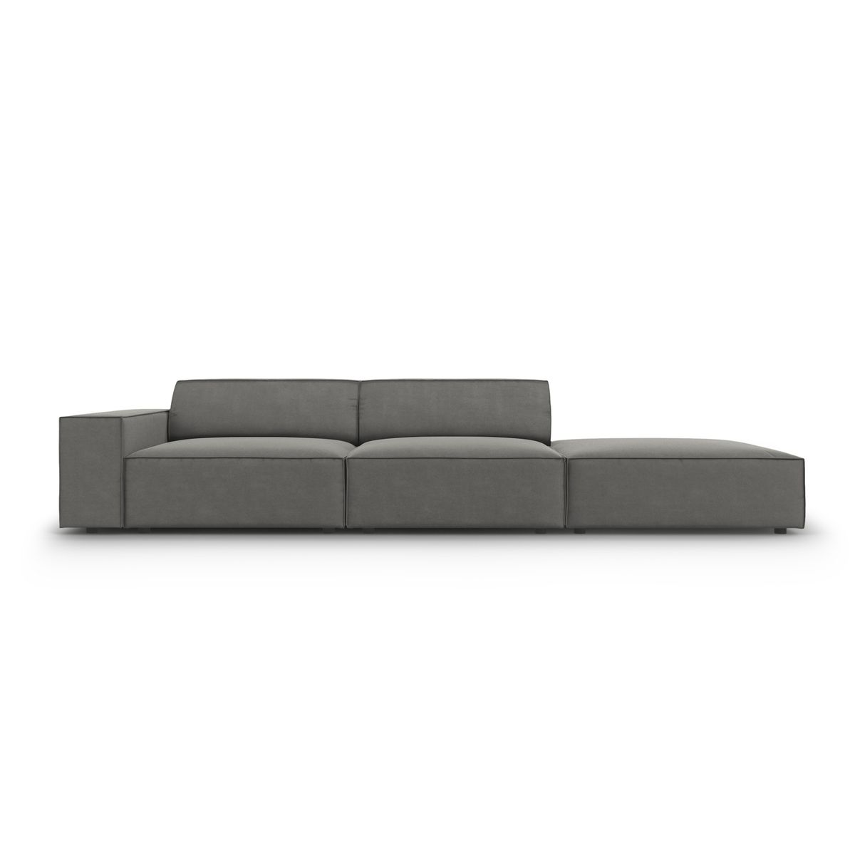 MICADONI Jodie sofa, højre, 3 sæder - grå fløjl og sort plast