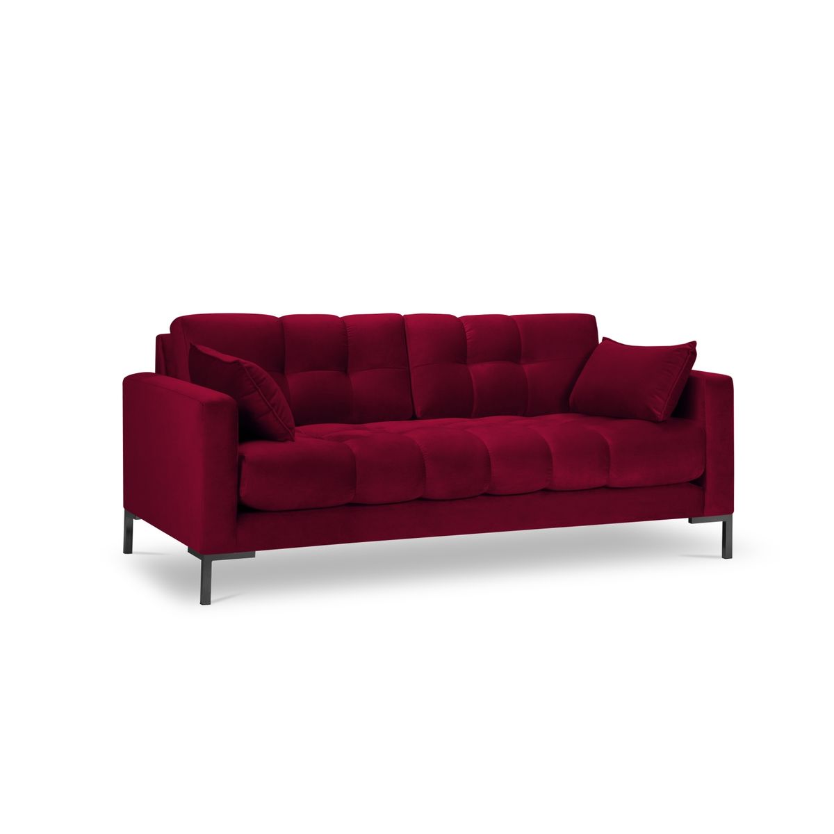 MICADONI Mamaia sofa, 2 sæder - rød fløjl og sort metal